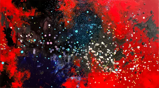 painting series “speckles”. art on red